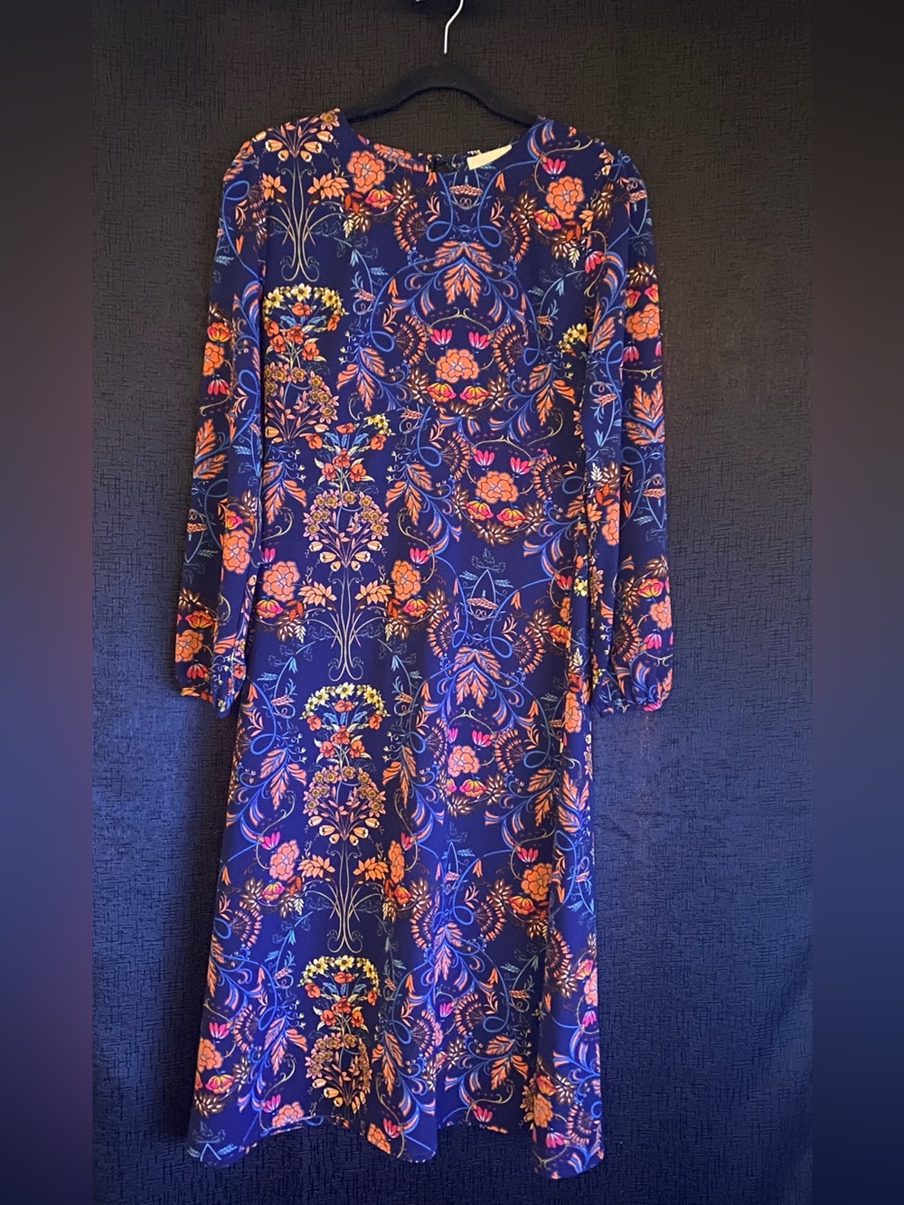 I. Madeline - Navy Long-Sleeve Paisley Midi Dress size small